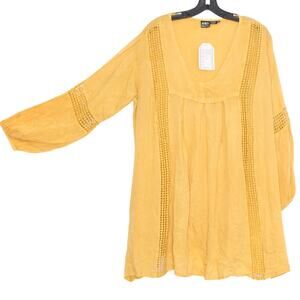 NWT Anandas Collection Womens Tunic Top Scoop Boho Cottage Mustard Yellow 3X GD